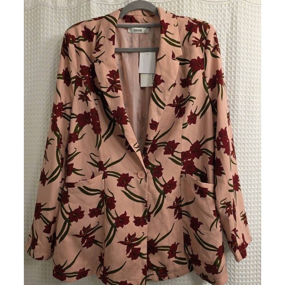 NEW Womens Just Fab‎ Pink Floral Print Blazer Size 2XL